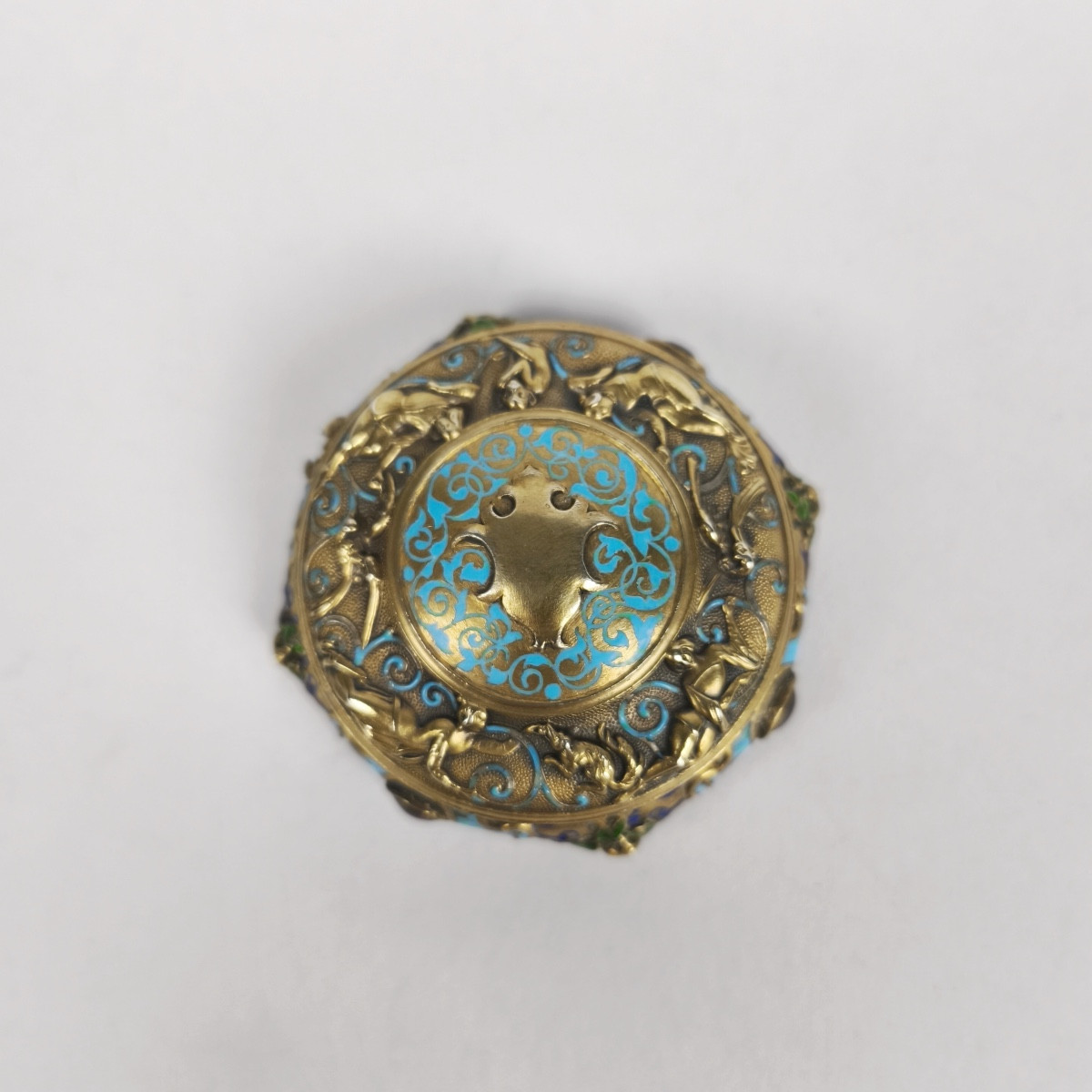 Solid Silver And Vermeil Enameled Troubadour Box, Neo-renaissance Style. 19th Century.