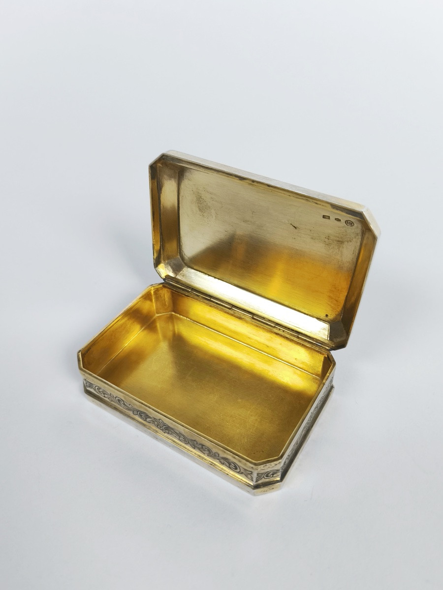 Heavy Snuffbox In Solid Silver And Enameled Vermeil. Italy, Louis XV Style. Enamel-photo-1