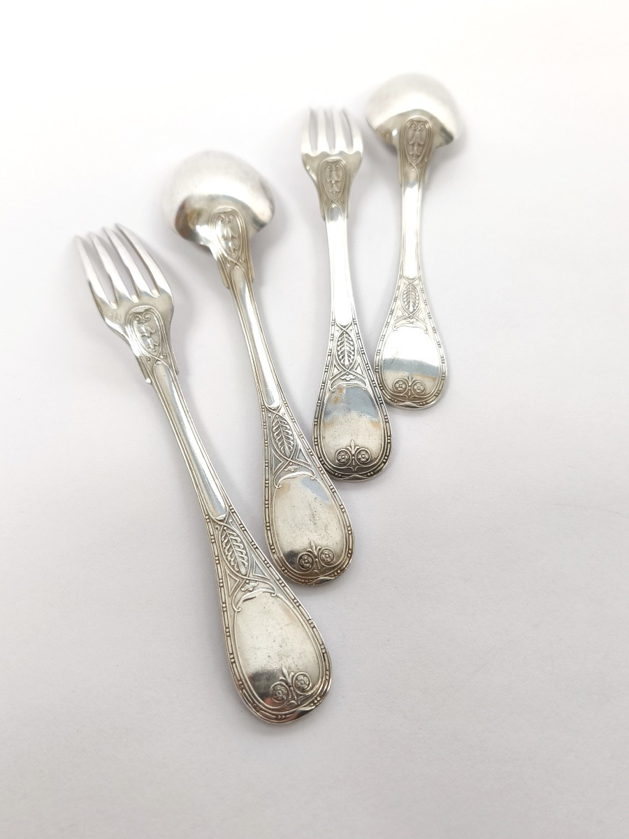 Christofle & Cardeilhac : deux couverts à entremet en argent massif. Modèle Brienne st. Empire-photo-1