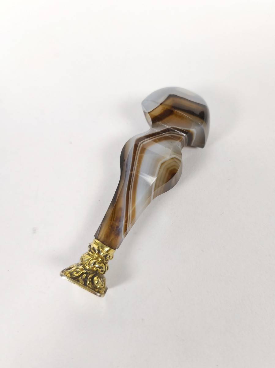 Chateau de Cangé : sceau en agate et argent massif / vermeil du XIXe siècle. -photo-4