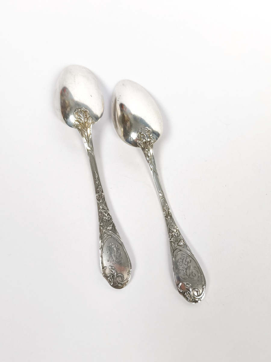 Puiforcat : couvert en argent massif Art Nouveau, modèle aux Iris. C1900 -photo-2