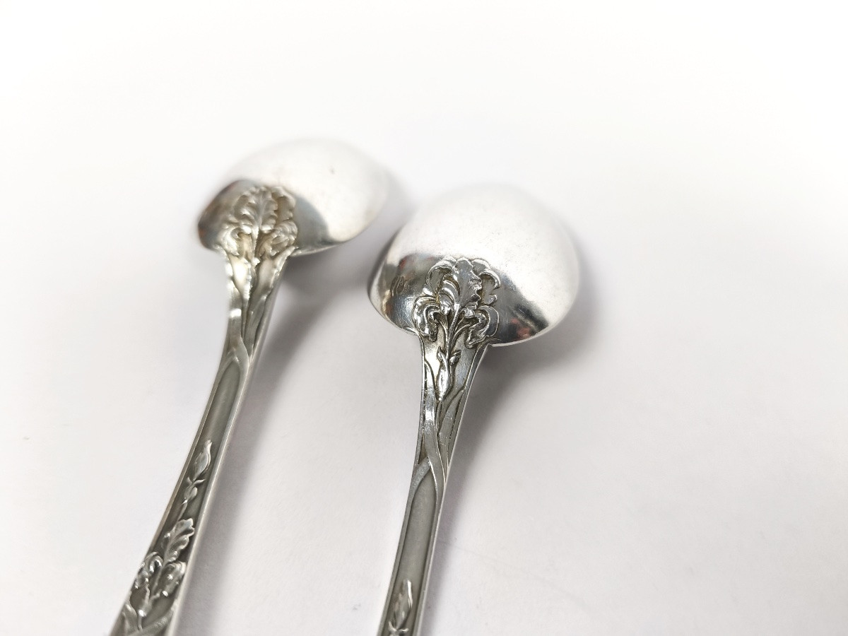 Puiforcat : couvert en argent massif Art Nouveau, modèle aux Iris. C1900 -photo-3