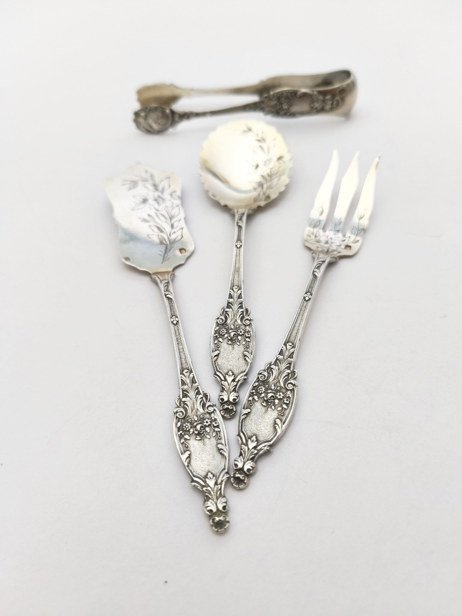 Schifferlet: Solid Silver Cutlery For Petits Fours/seed Cakes. St. Louis XV / Art Nouveau-photo-2