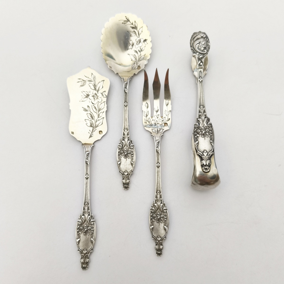 Schifferlet: Solid Silver Cutlery For Petits Fours/seed Cakes. St. Louis XV / Art Nouveau-photo-3