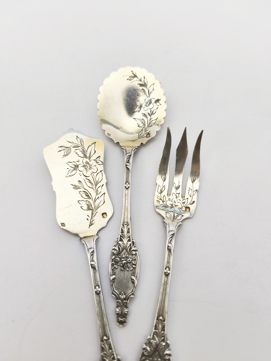 Schifferlet: Solid Silver Cutlery For Petits Fours/seed Cakes. St. Louis XV / Art Nouveau-photo-3