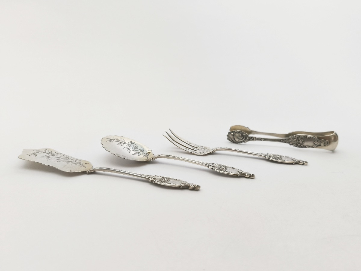 Schifferlet: Solid Silver Cutlery For Petits Fours/seed Cakes. St. Louis XV / Art Nouveau-photo-5