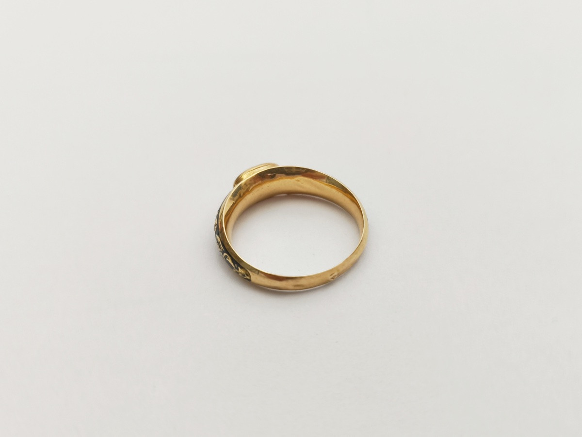 Bague à poison / système / secret de deuil en or massif émaillé. Début XIXe siècle Restauration-photo-6