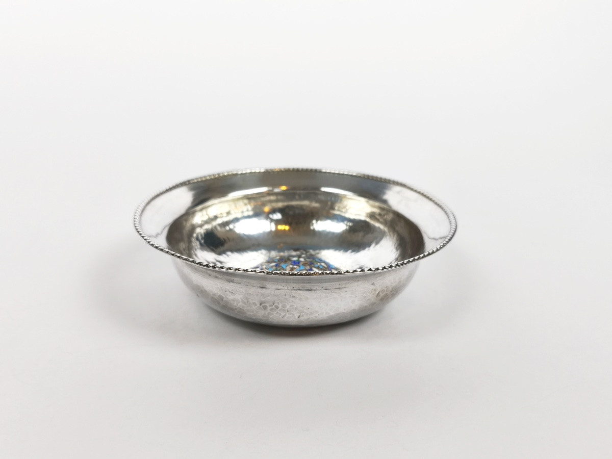 Grande coupe creuse en argent massif émaillé cloisonné. Bol à caviar ? Travail russe ? Email.-photo-4