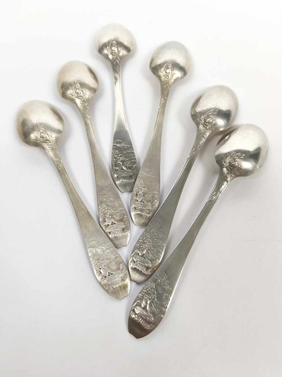 Christofle X Oscar Roty: Six Solid Silver And Vermeil Spoons, Universal Exhibition 1900-photo-1
