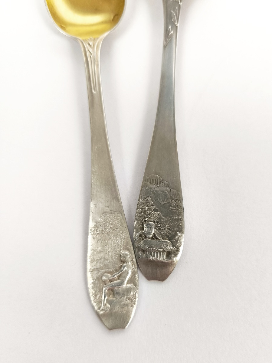 Christofle X Oscar Roty: Six Solid Silver And Vermeil Spoons, Universal Exhibition 1900-photo-4