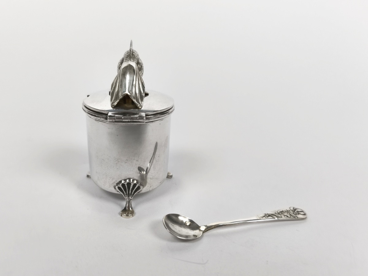 Lubin Paris : moutardier en argent massif décor de poisson japonais. Japon XXe ? -photo-4