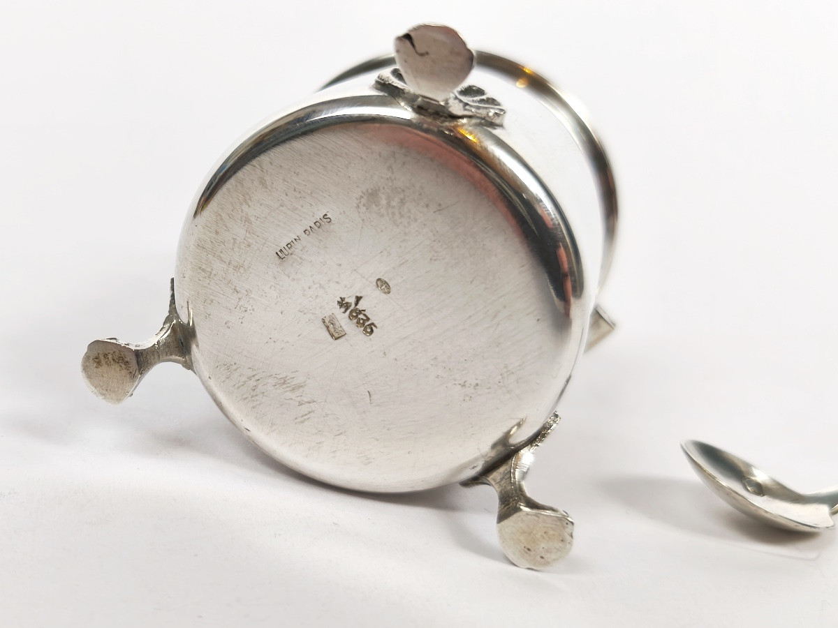 Lubin Paris : moutardier en argent massif décor de poisson japonais. Japon XXe ? -photo-1