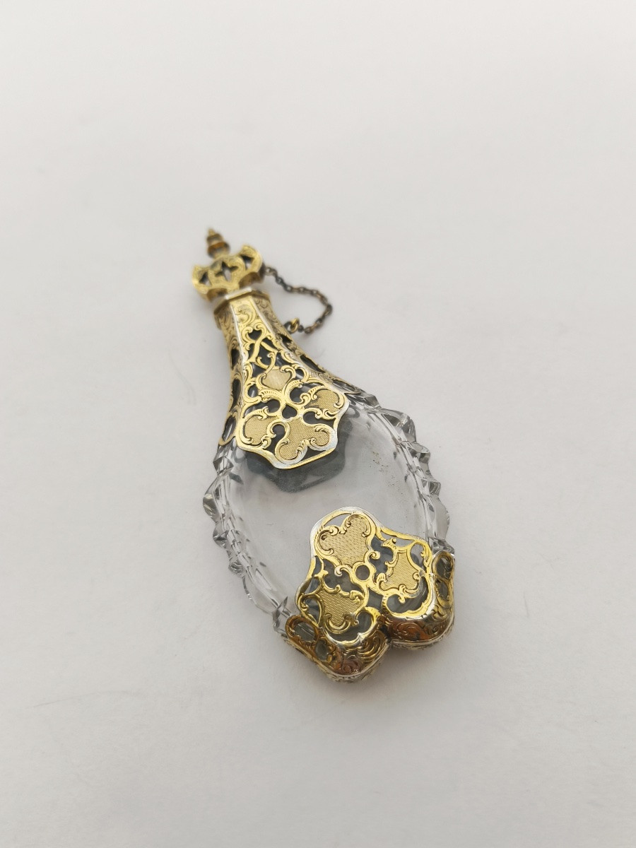 Large Salt Bottle In Glass Or Crystal And Solid Silver Vermeil. Napoleon III Period, 19th Century. -photo-2