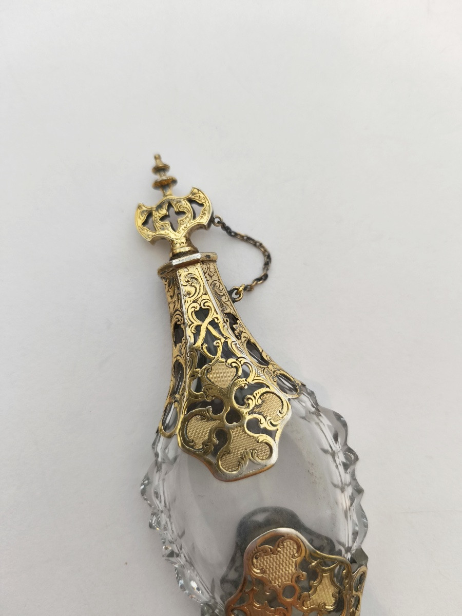 Large Salt Bottle In Glass Or Crystal And Solid Silver Vermeil. Napoleon III Period, 19th Century. -photo-3