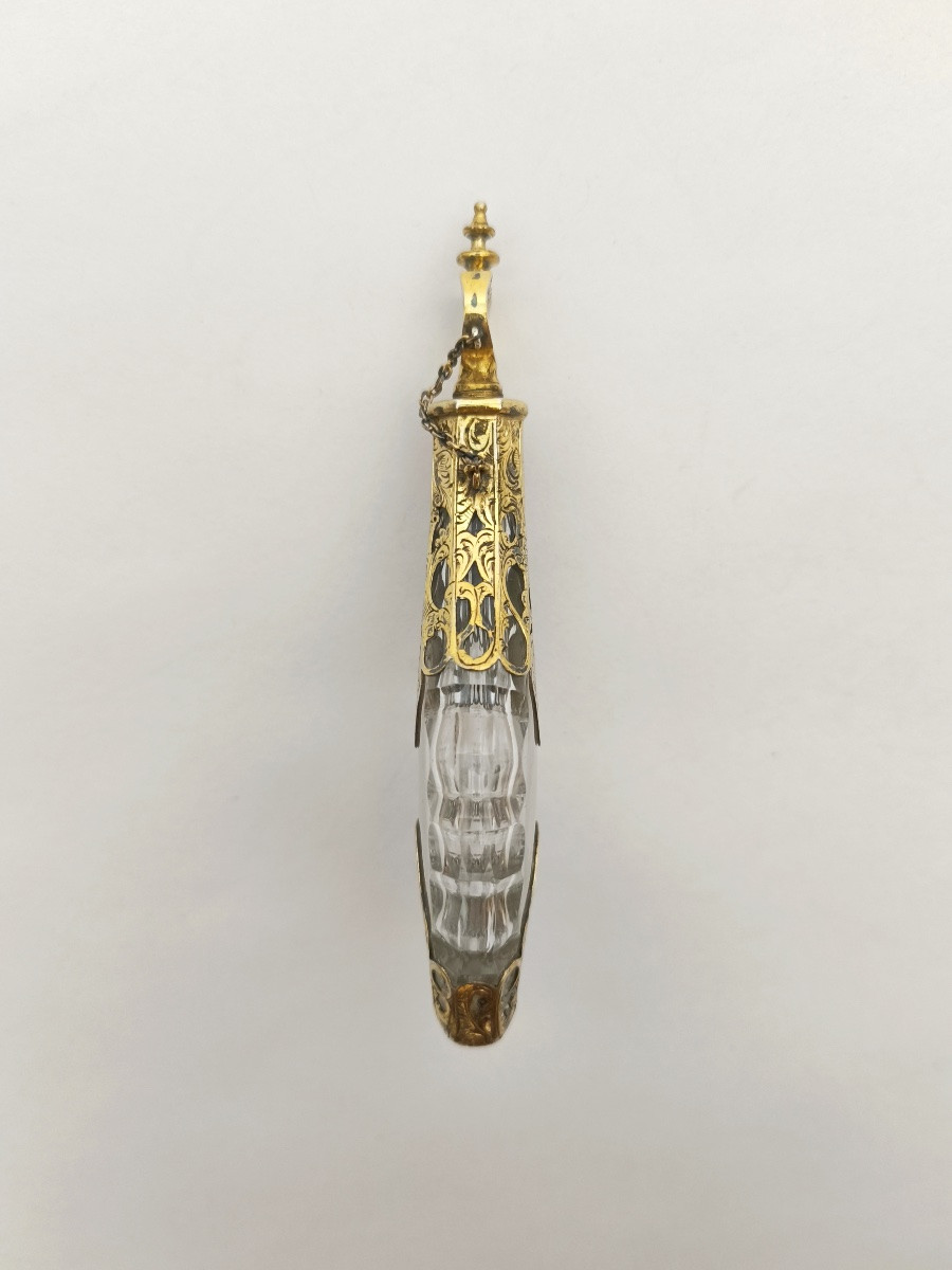 Large Salt Bottle In Glass Or Crystal And Solid Silver Vermeil. Napoleon III Period, 19th Century. -photo-3