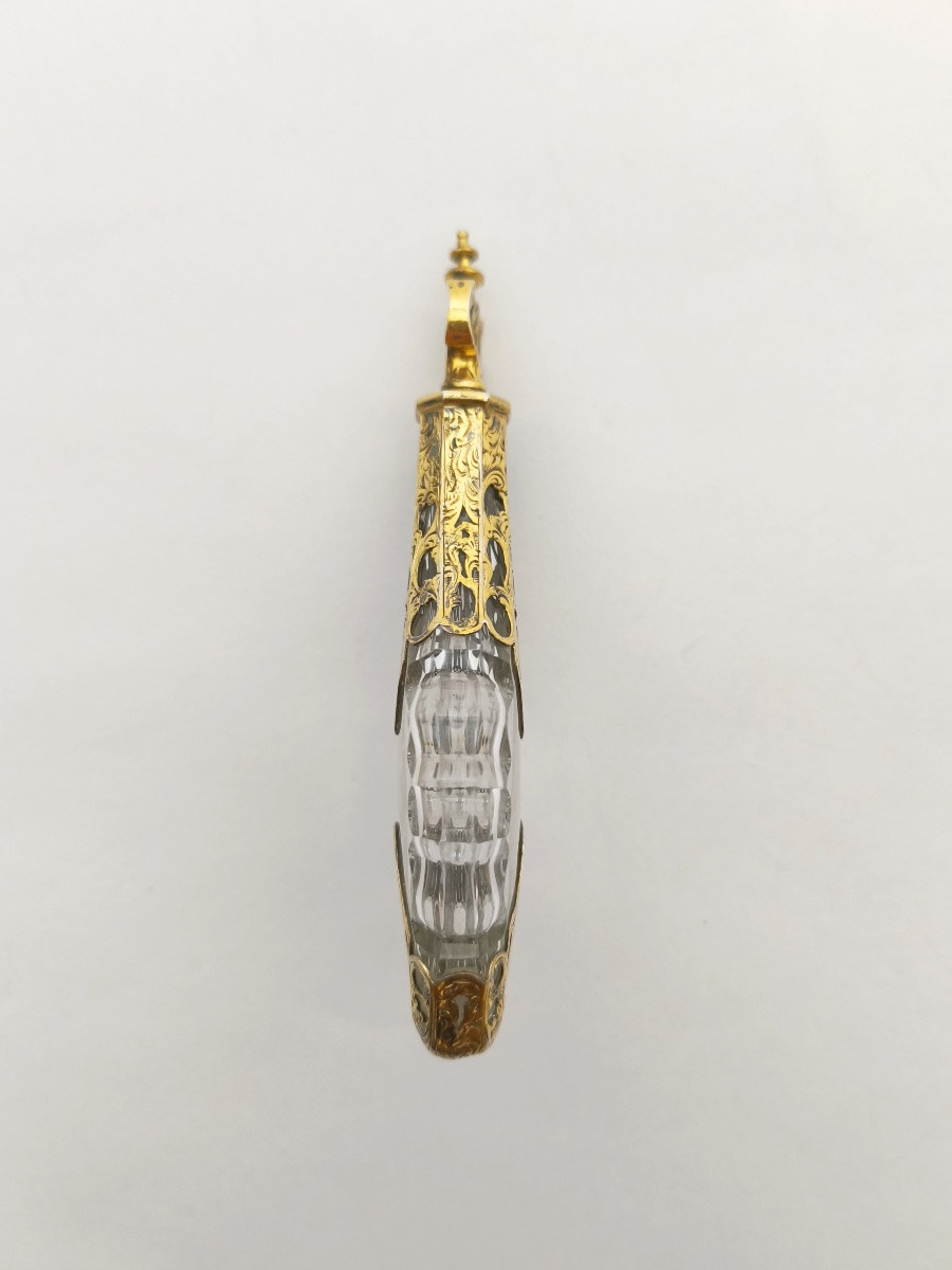 Large Salt Bottle In Glass Or Crystal And Solid Silver Vermeil. Napoleon III Period, 19th Century. -photo-4