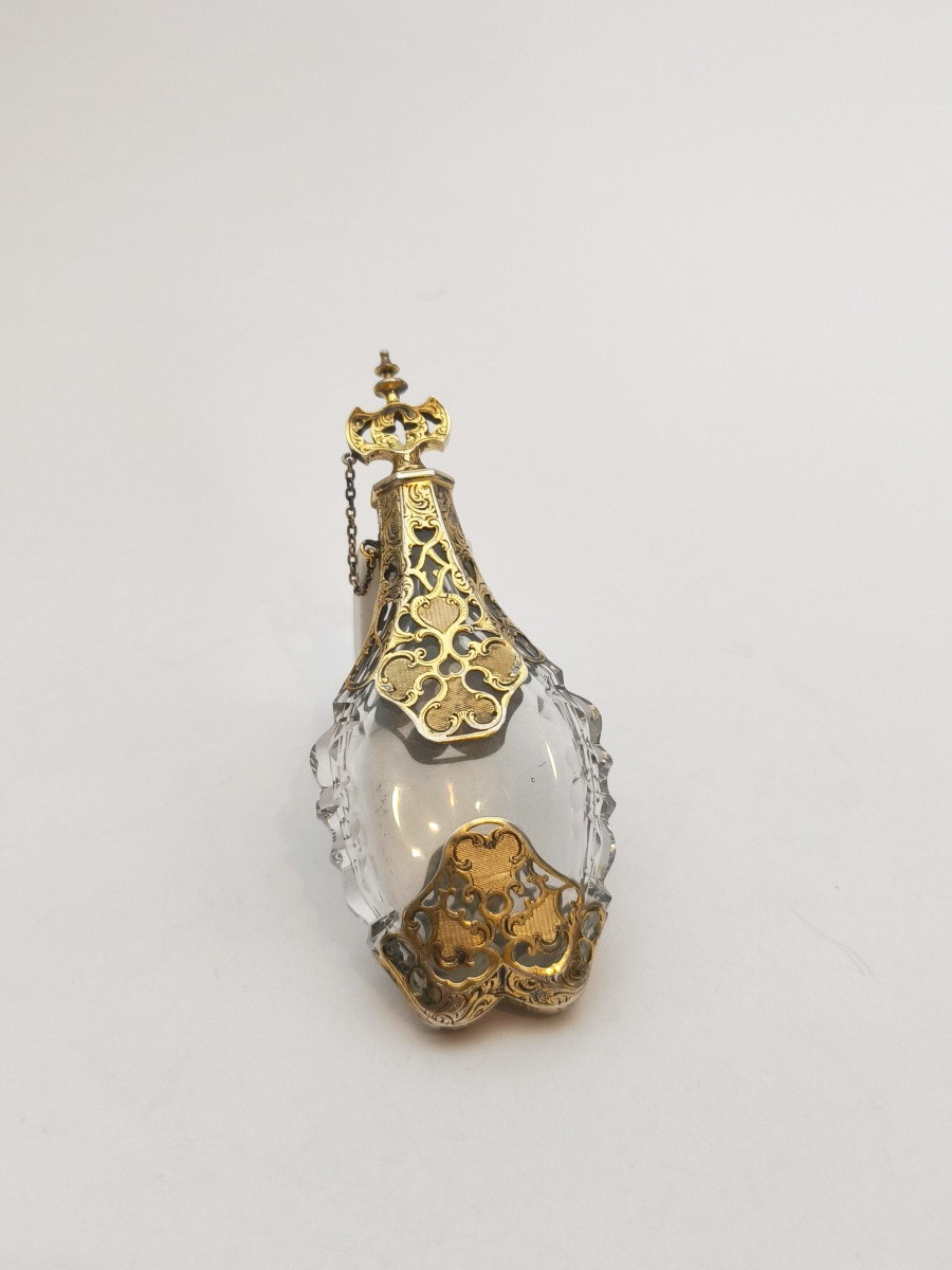 Large Salt Bottle In Glass Or Crystal And Solid Silver Vermeil. Napoleon III Period, 19th Century. -photo-7