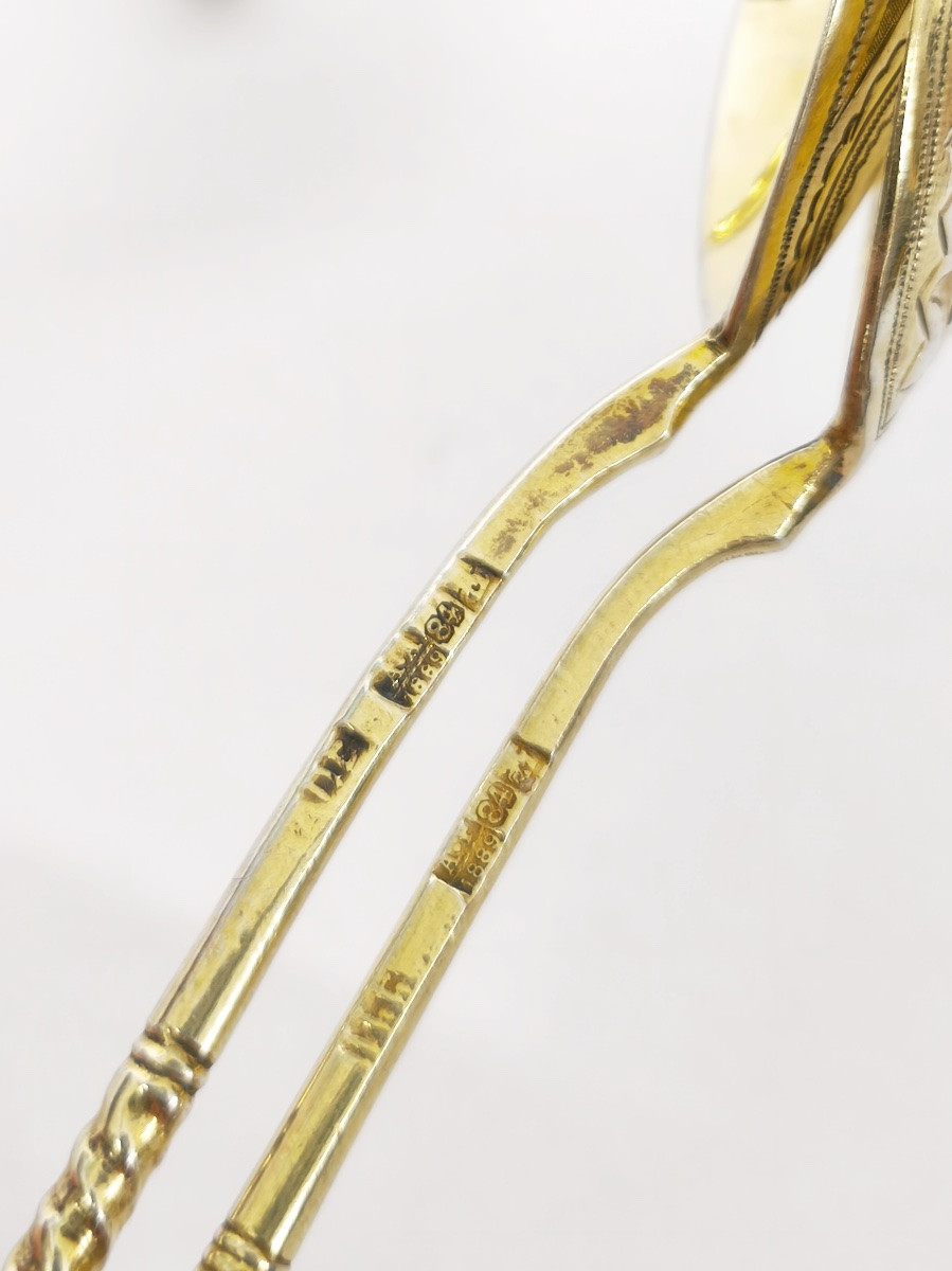 Set Of Large Caviar Spoons In Solid Silver And Russian Vermeil. Late 19th Century. -photo-4