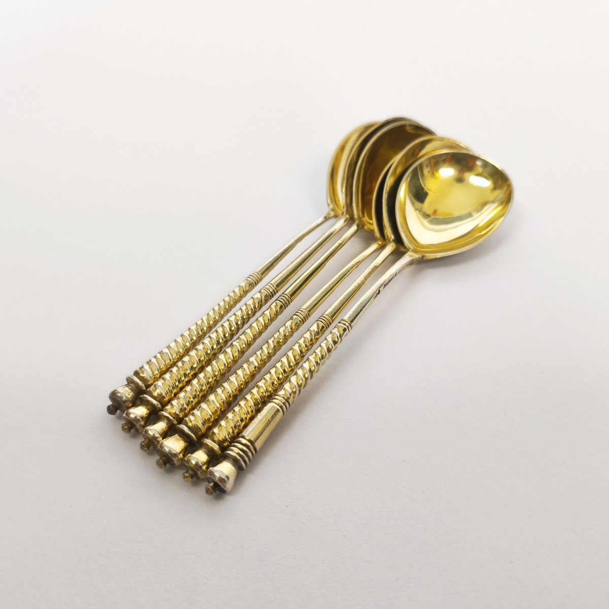 Set Of Large Caviar Spoons In Solid Silver And Russian Vermeil. Late 19th Century. -photo-2