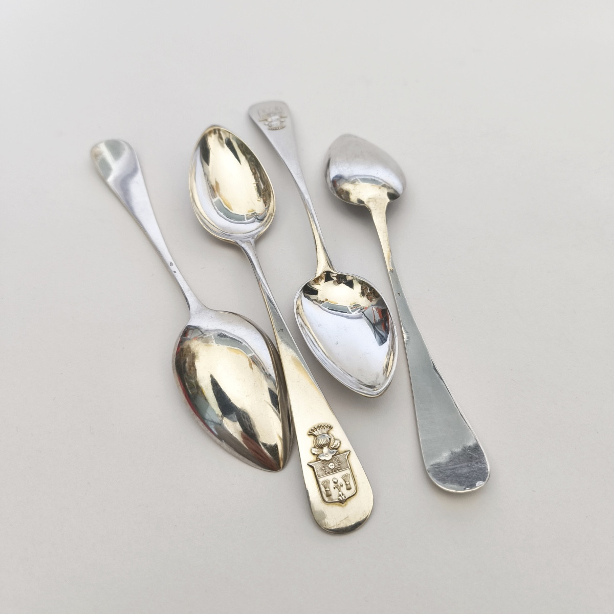 Twelve Solid Silver Dessert Spoons, Fazy Family Coat Of Arms. 19th Century, Geneva? -photo-4