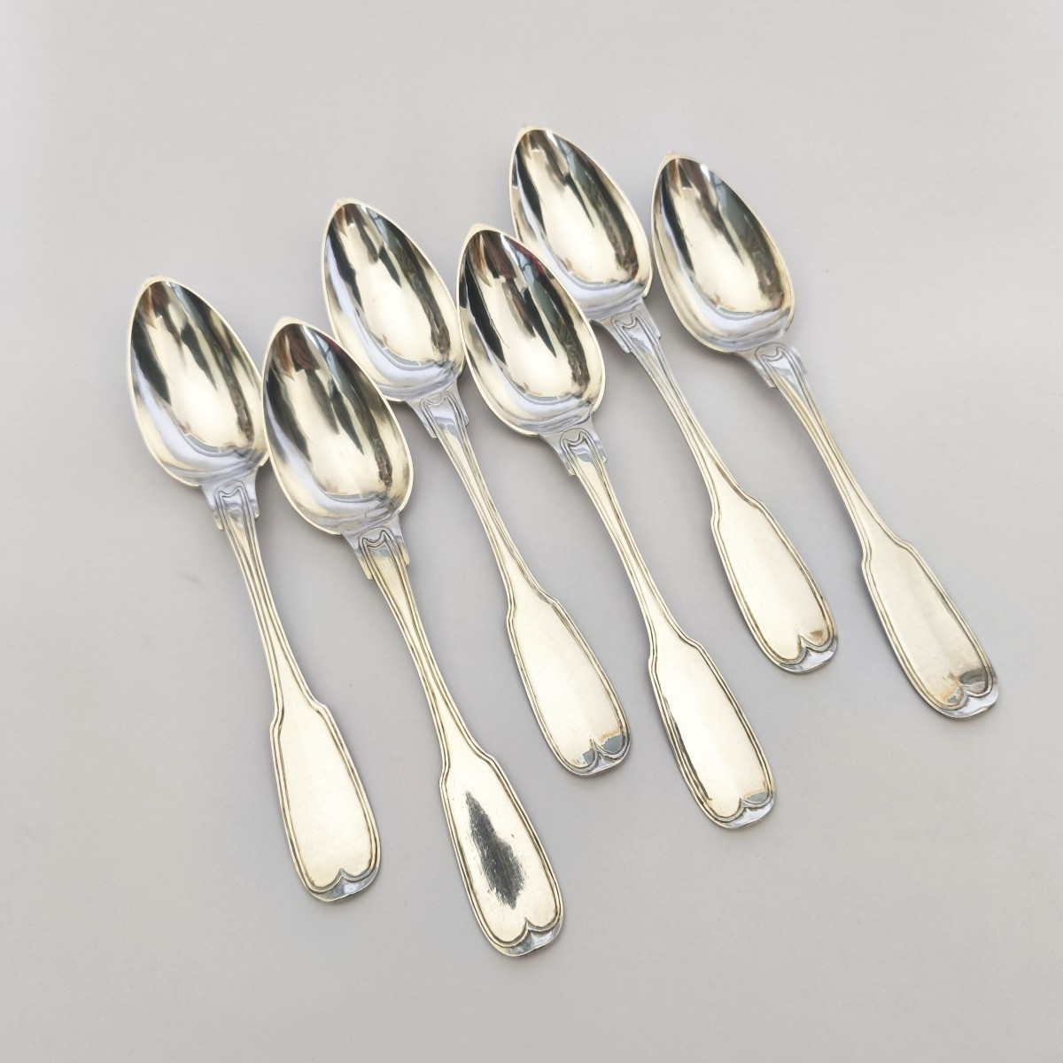 Demaffey : Six cuillères de table en argent massif, armoiries famille Fazy. XIXe siècle. Genève-photo-3