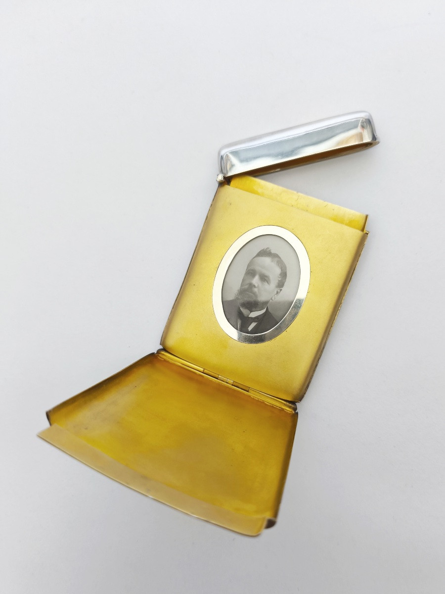 Etui à carte de visite / cigarettes  Argent Massif & Vermeil avec compartiment photo Secret. UK-photo-7