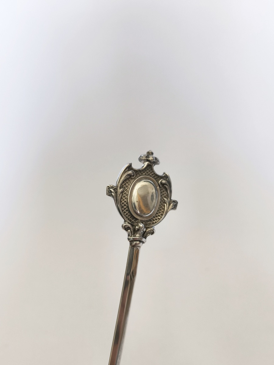 Grand hâtelet cynégétique argent massif, décor de chien de chasse. XIXe siècle. Louis Philippe-photo-3