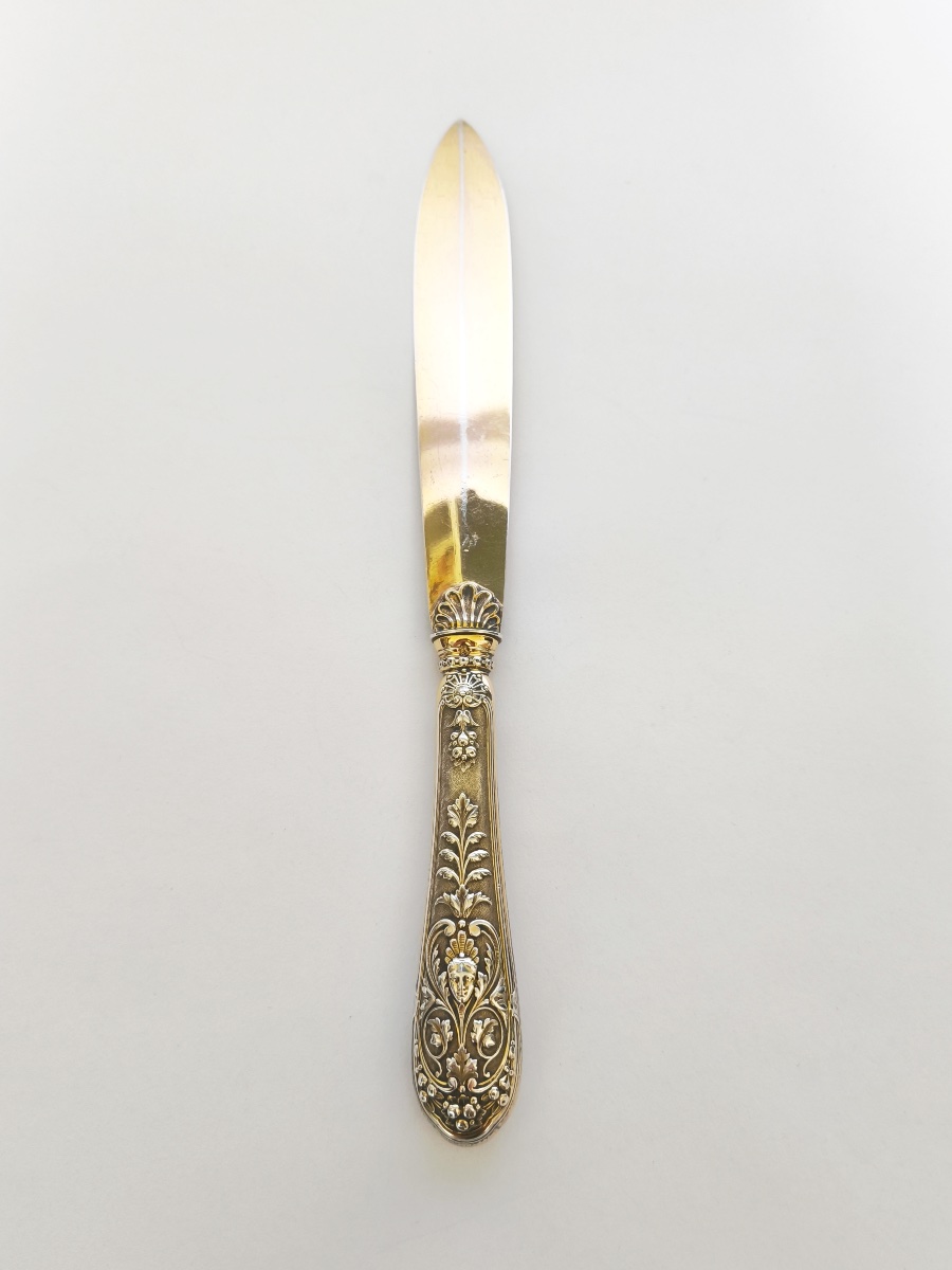 Odiot: Large Paper Cutter/letter Opener Made Of Solid Silver And Vermeil. Late 19th Century. -photo-2
