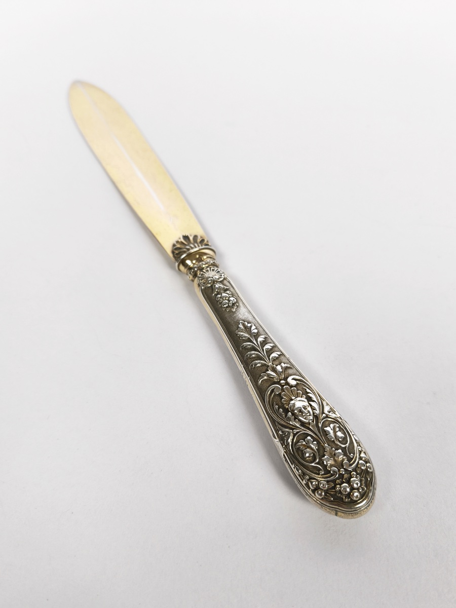 Odiot: Large Paper Cutter/letter Opener Made Of Solid Silver And Vermeil. Late 19th Century. -photo-3