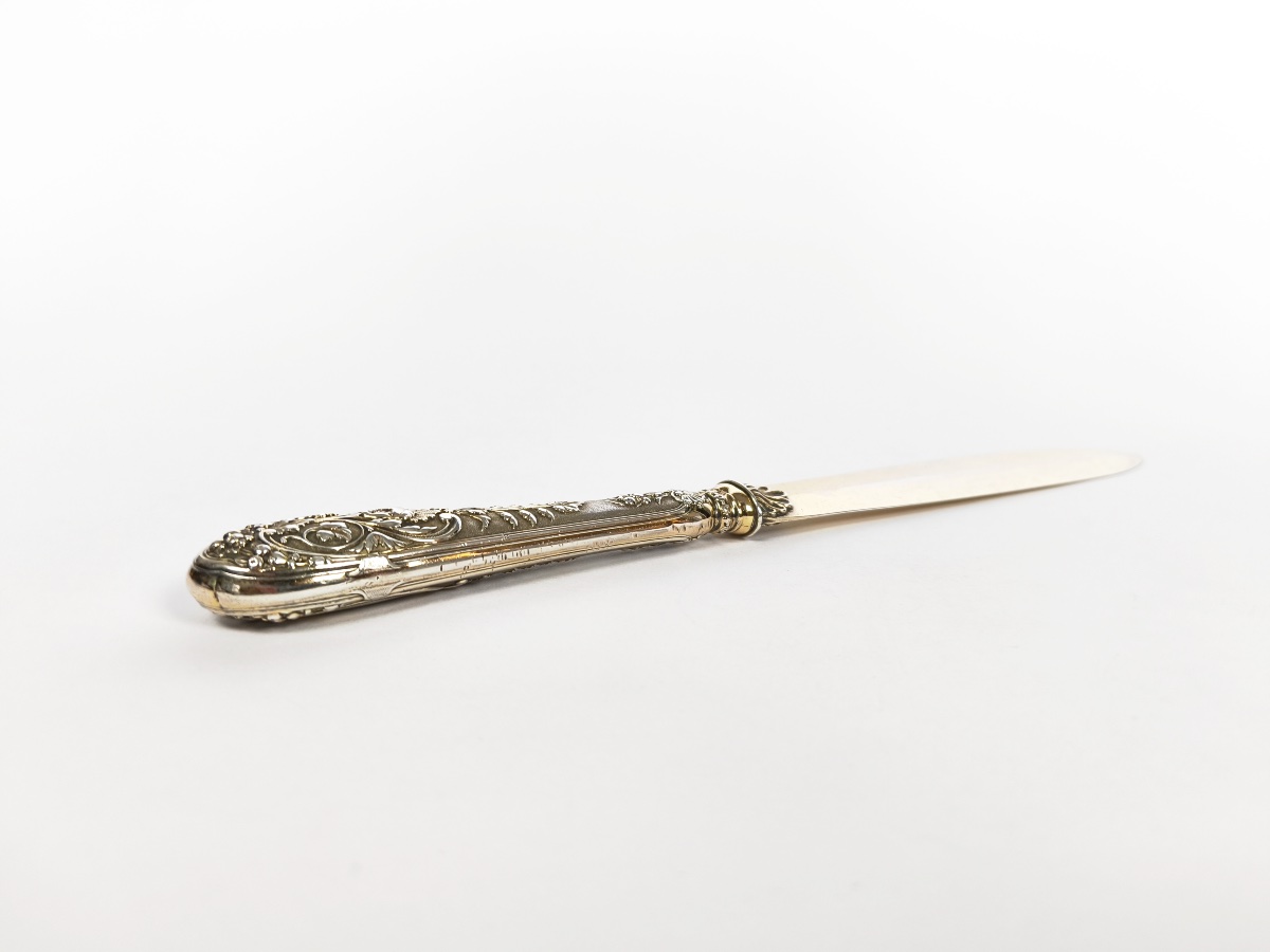 Odiot: Large Paper Cutter/letter Opener Made Of Solid Silver And Vermeil. Late 19th Century. -photo-1