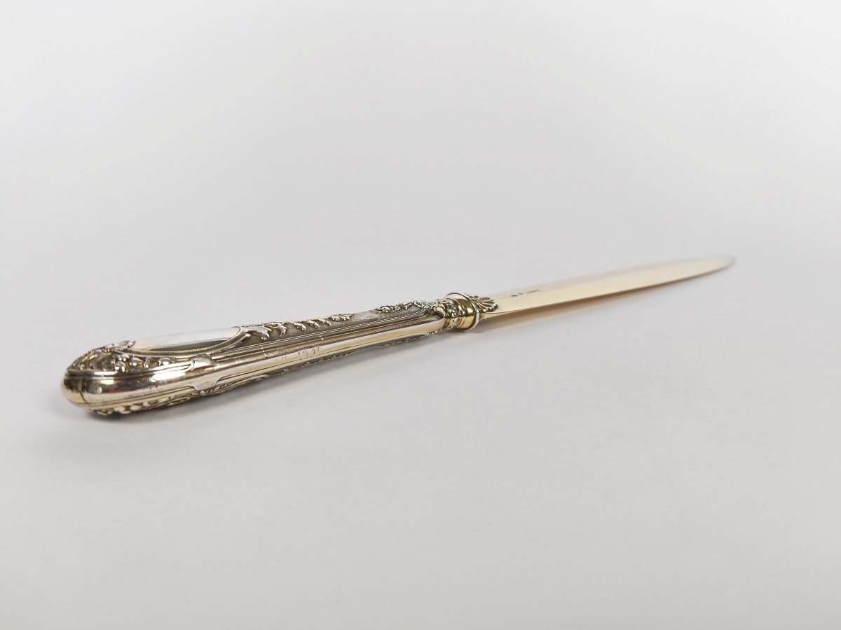 Odiot: Large Paper Cutter/letter Opener Made Of Solid Silver And Vermeil. Late 19th Century. -photo-2