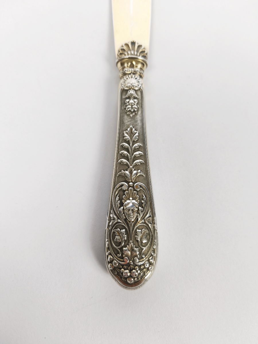 Odiot: Large Paper Cutter/letter Opener Made Of Solid Silver And Vermeil. Late 19th Century. -photo-3