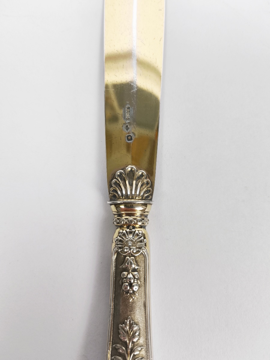 Odiot: Large Paper Cutter/letter Opener Made Of Solid Silver And Vermeil. Late 19th Century. -photo-4