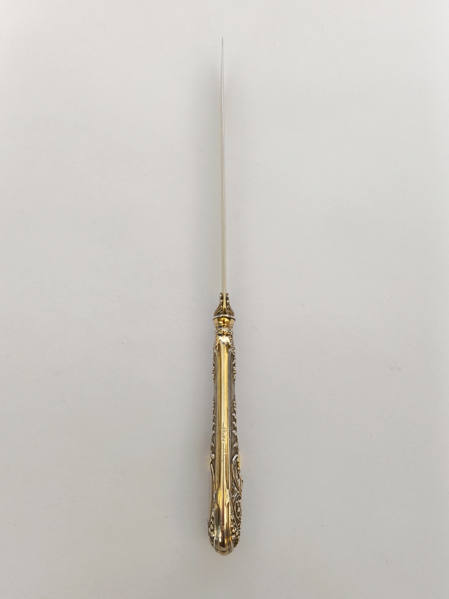 Odiot: Large Paper Cutter/letter Opener Made Of Solid Silver And Vermeil. Late 19th Century. -photo-6
