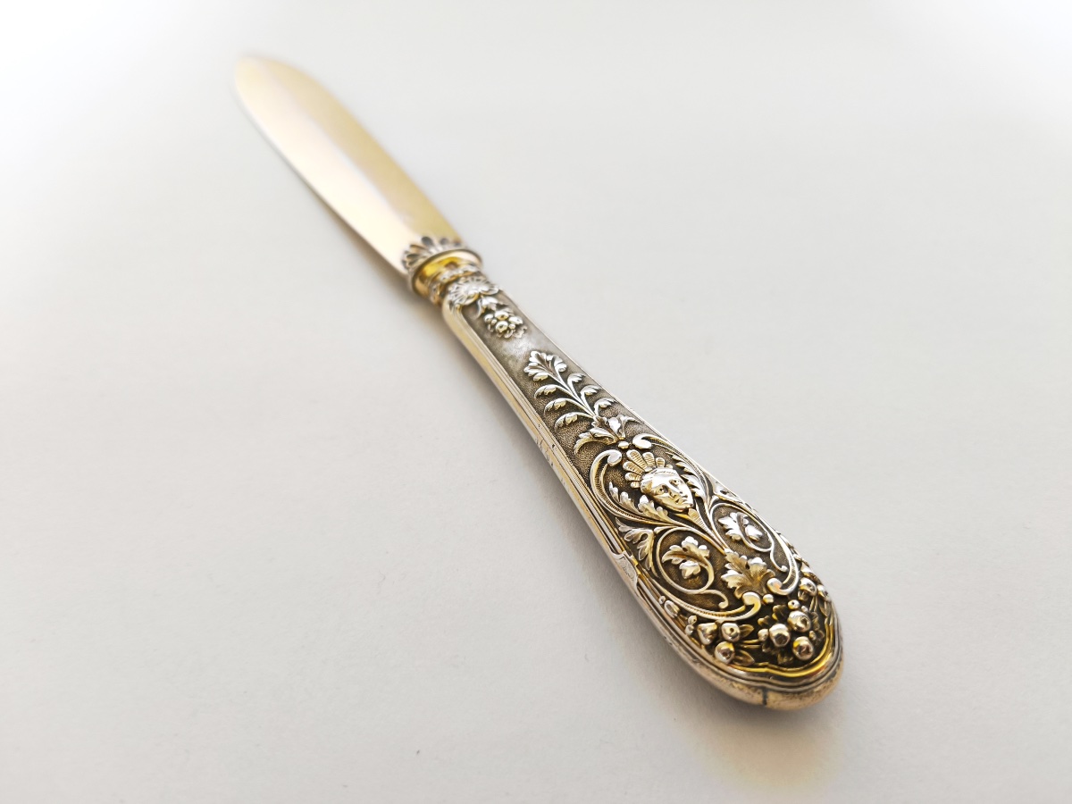 Odiot: Large Paper Cutter/letter Opener Made Of Solid Silver And Vermeil. Late 19th Century. -photo-8