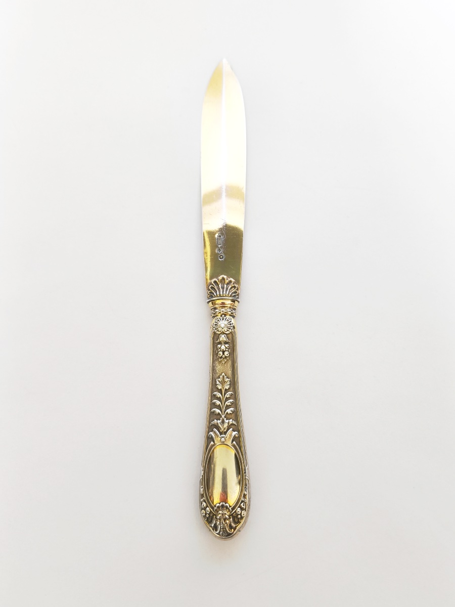 Odiot: Large Paper Cutter/letter Opener Made Of Solid Silver And Vermeil. Late 19th Century. 