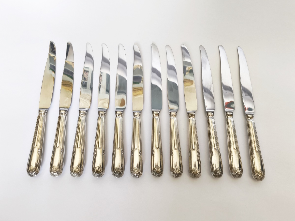 Christofle X Cardeilhac: Twelve Solid Silver And Stainless Steel Table Knives; Sceaux Model-photo-3