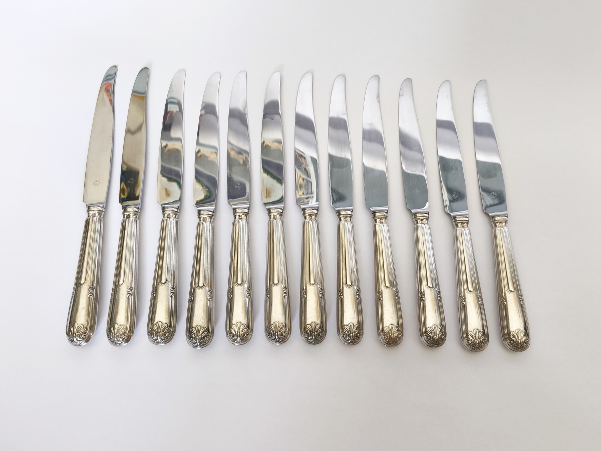 Christofle X Cardeilhac: Twelve Solid Silver And Stainless Steel Table Knives; Sceaux Model-photo-4