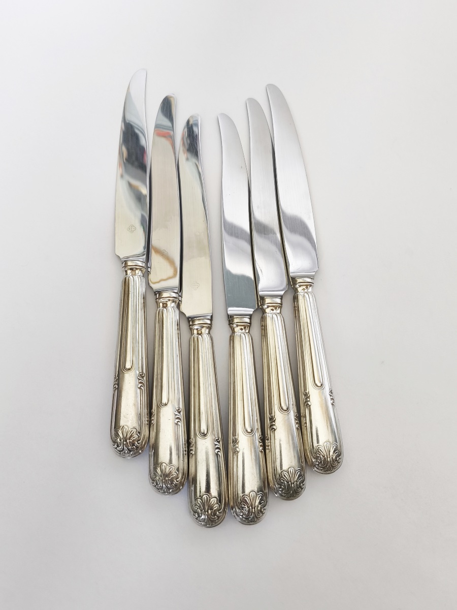 Christofle X Cardeilhac: Twelve Solid Silver And Stainless Steel Table Knives; Sceaux Model-photo-1