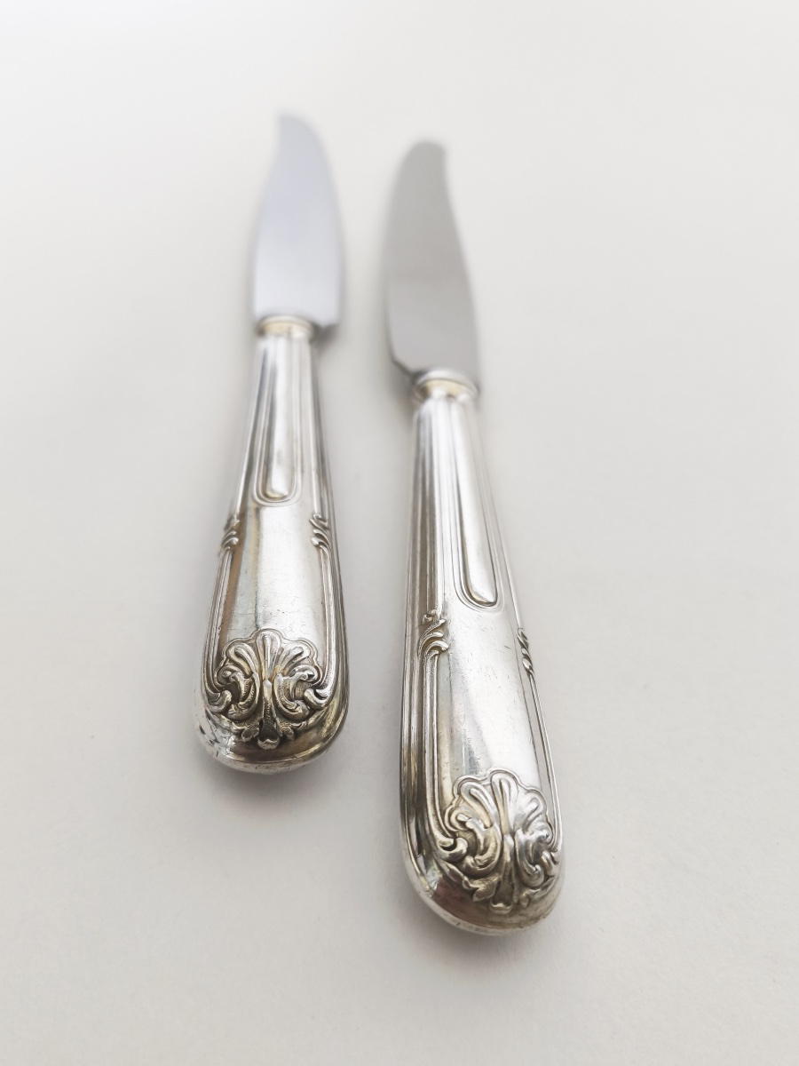 Christofle X Cardeilhac: Twelve Solid Silver And Stainless Steel Table Knives; Sceaux Model-photo-2