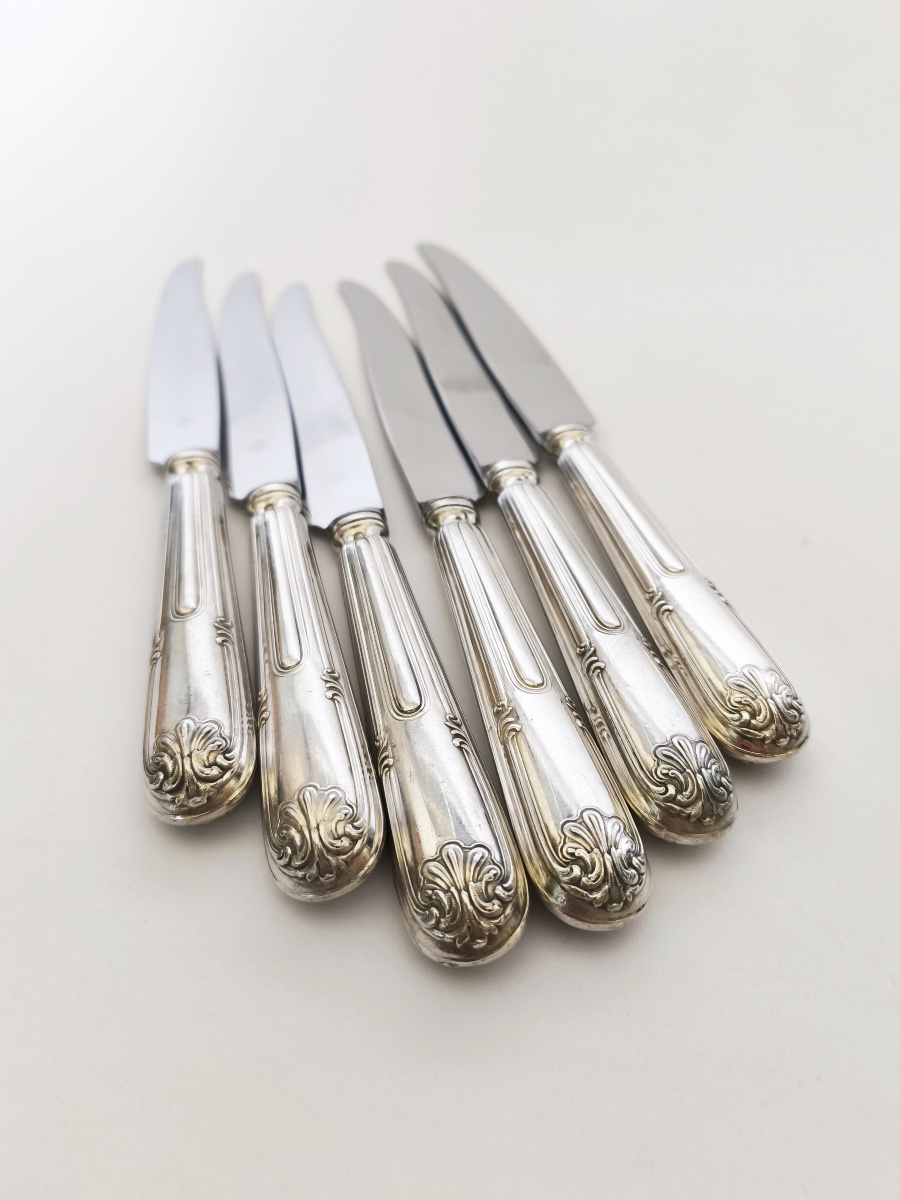 Christofle X Cardeilhac: Twelve Solid Silver And Stainless Steel Table Knives; Sceaux Model-photo-5