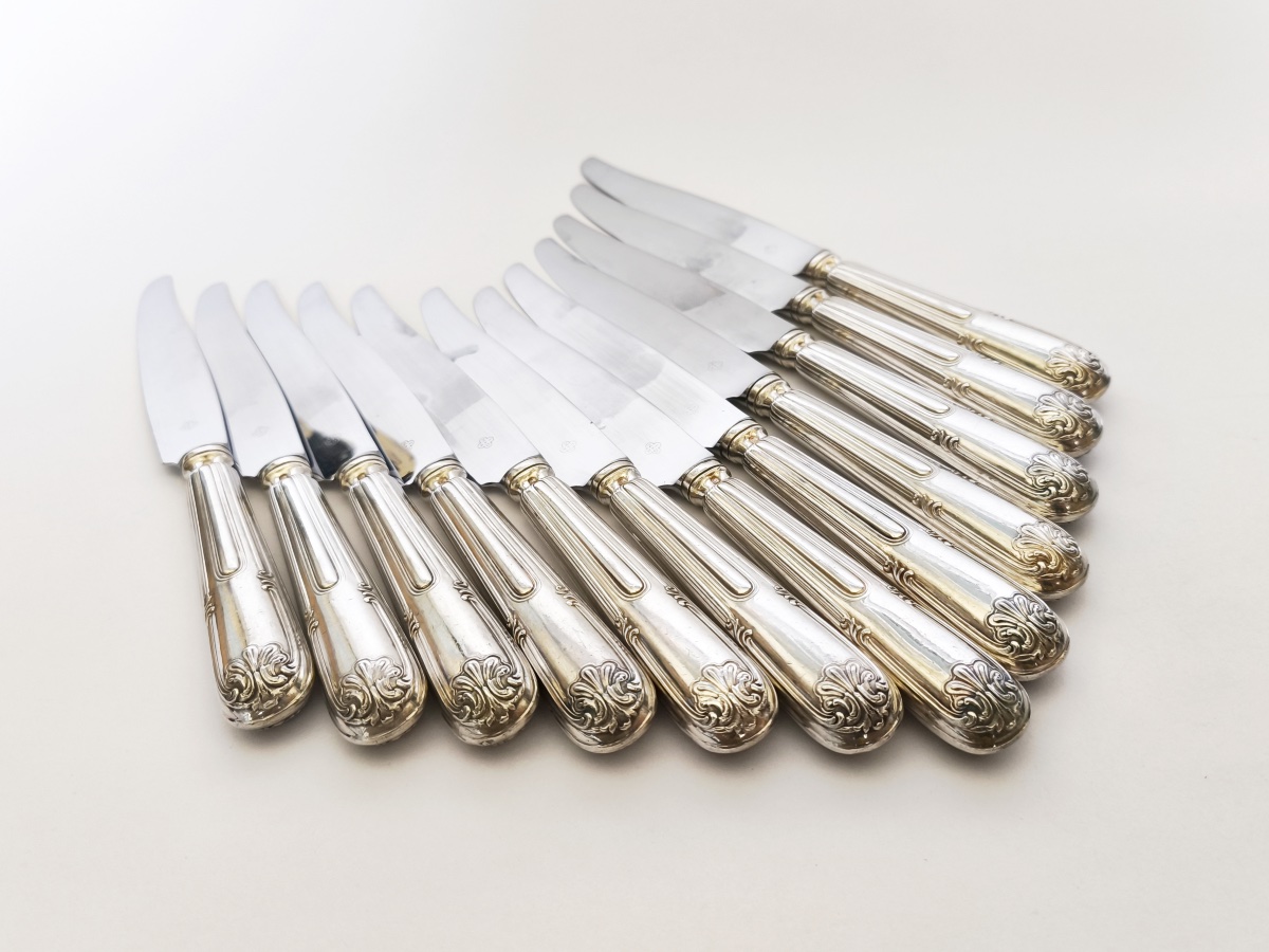 Christofle X Cardeilhac: Twelve Solid Silver And Stainless Steel Table Knives; Sceaux Model