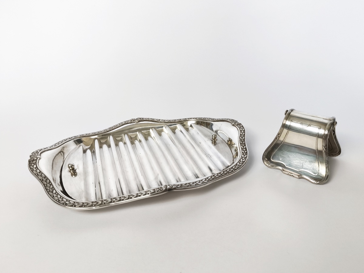 Puiforcat & Cailar Bayard: Silver-plated Asparagus Serving Dish And Tongs, St. Louis XVI Style-photo-2