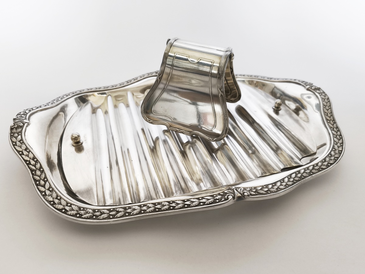 Puiforcat & Cailar Bayard: Silver-plated Asparagus Serving Dish And Tongs, St. Louis XVI Style-photo-5