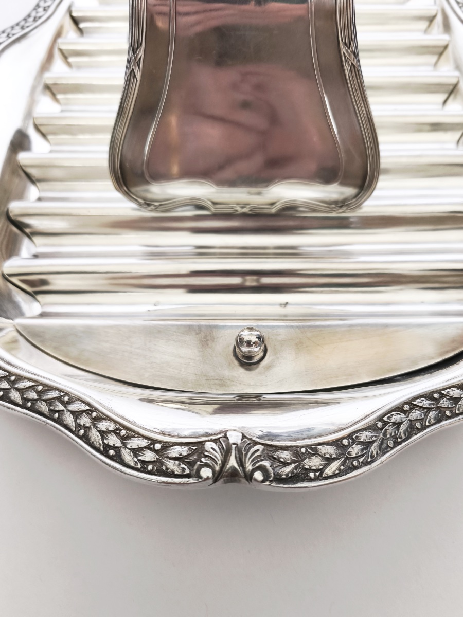 Puiforcat & Cailar Bayard: Silver-plated Asparagus Serving Dish And Tongs, St. Louis XVI Style-photo-6