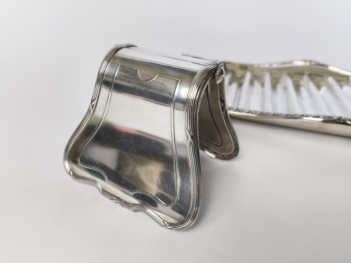 Puiforcat & Cailar Bayard: Silver-plated Asparagus Serving Dish And Tongs, St. Louis XVI Style-photo-7