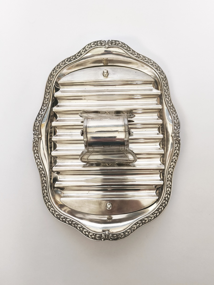Puiforcat & Cailar Bayard: Silver-plated Asparagus Serving Dish And Tongs, St. Louis XVI Style-photo-8