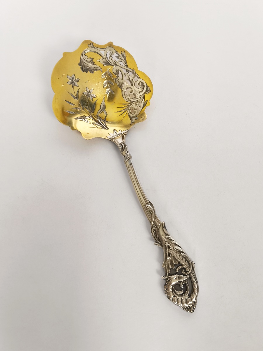 Veyrat: Solid Silver And Vermeil Snow Shovel, Decorated With A Chimera-dragon Motif. Late 19th Century-photo-3
