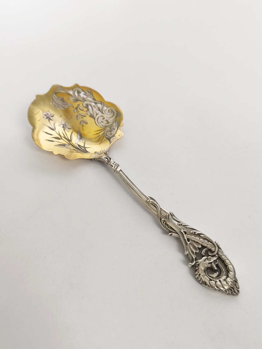 Veyrat: Solid Silver And Vermeil Snow Shovel, Decorated With A Chimera-dragon Motif. Late 19th Century-photo-5