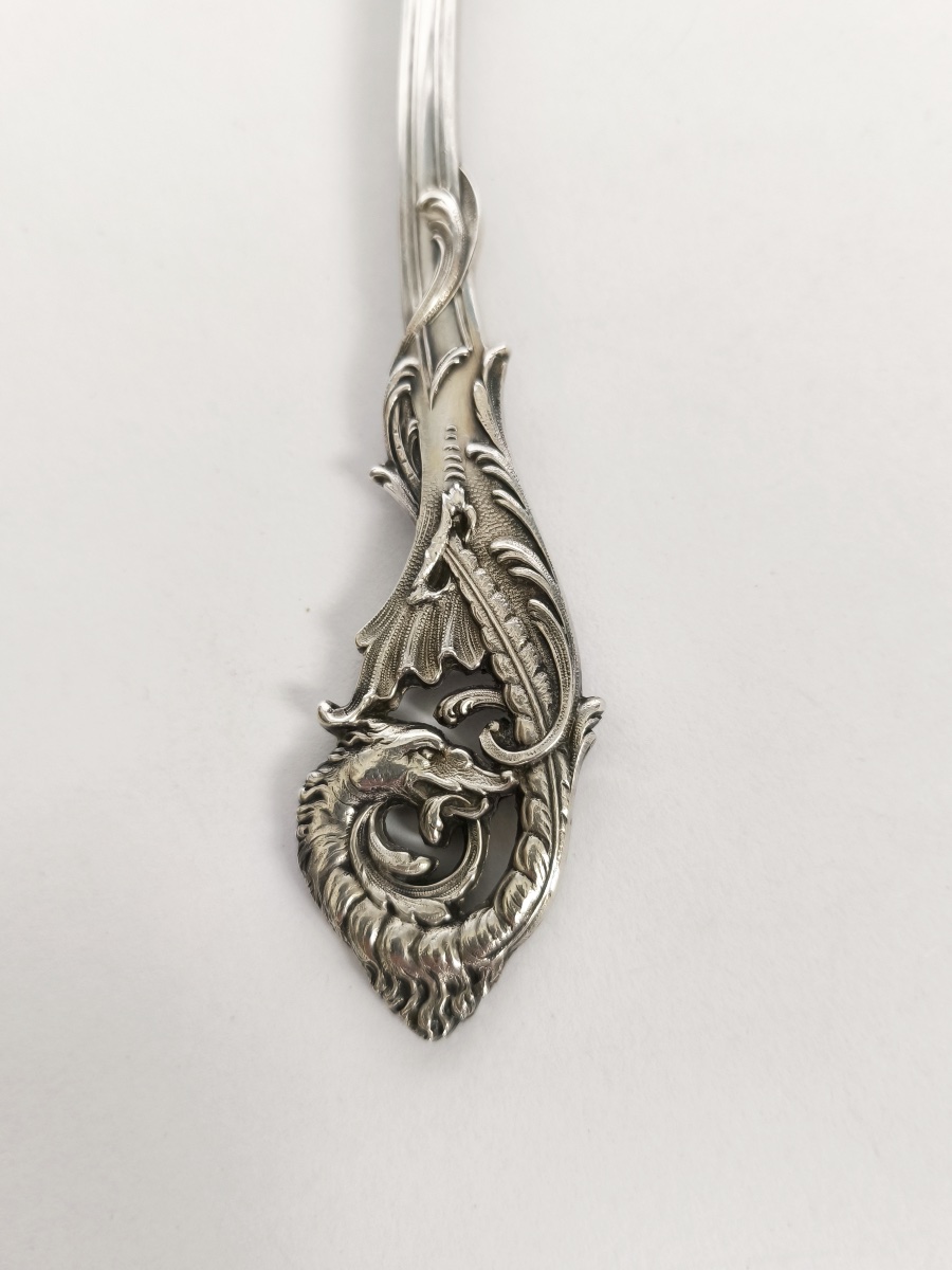 Veyrat: Solid Silver And Vermeil Snow Shovel, Decorated With A Chimera-dragon Motif. Late 19th Century-photo-6
